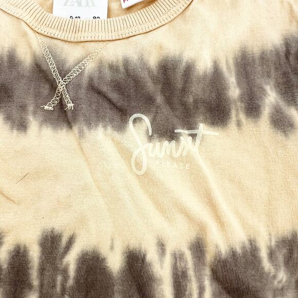 Zara Kids Tie Dye Crew Neck Short Sleeve T-Shirt Unisex Kids 12mos Tan - Picture 2 of 4
